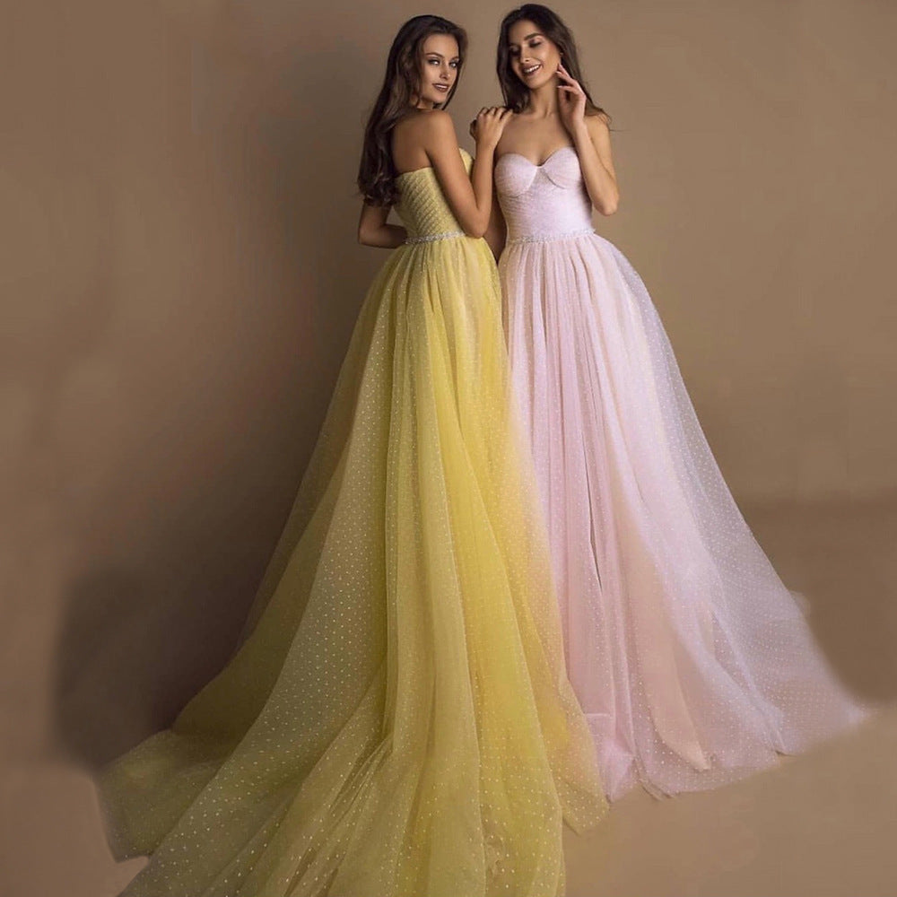 Monika Tube Top Evening Gown with Lantern Sleeves