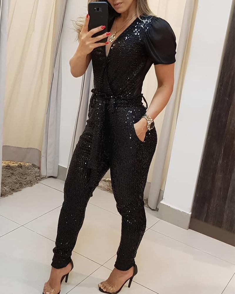 Monika Deep V Sequin Jumpsuit