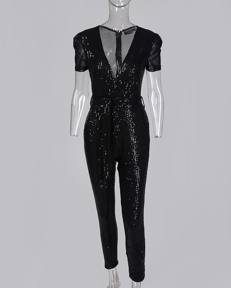 Monika Deep V Sequin Jumpsuit