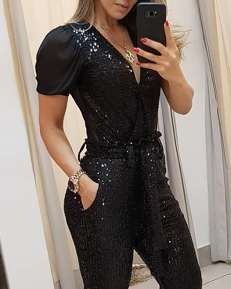 Monika Deep V Sequin Jumpsuit