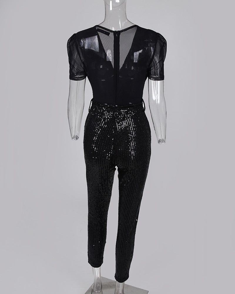 Monika Deep V Sequin Jumpsuit