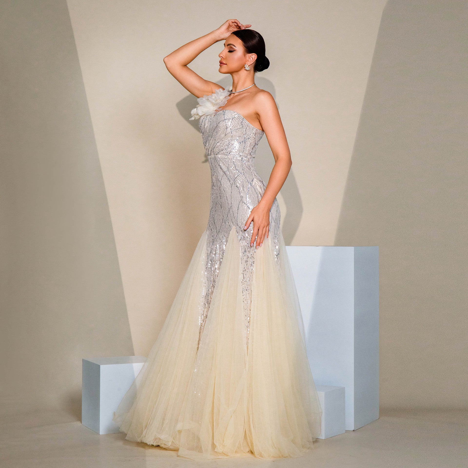 Monika One-Shoulder Slim-Fit Sequined Evening Dress