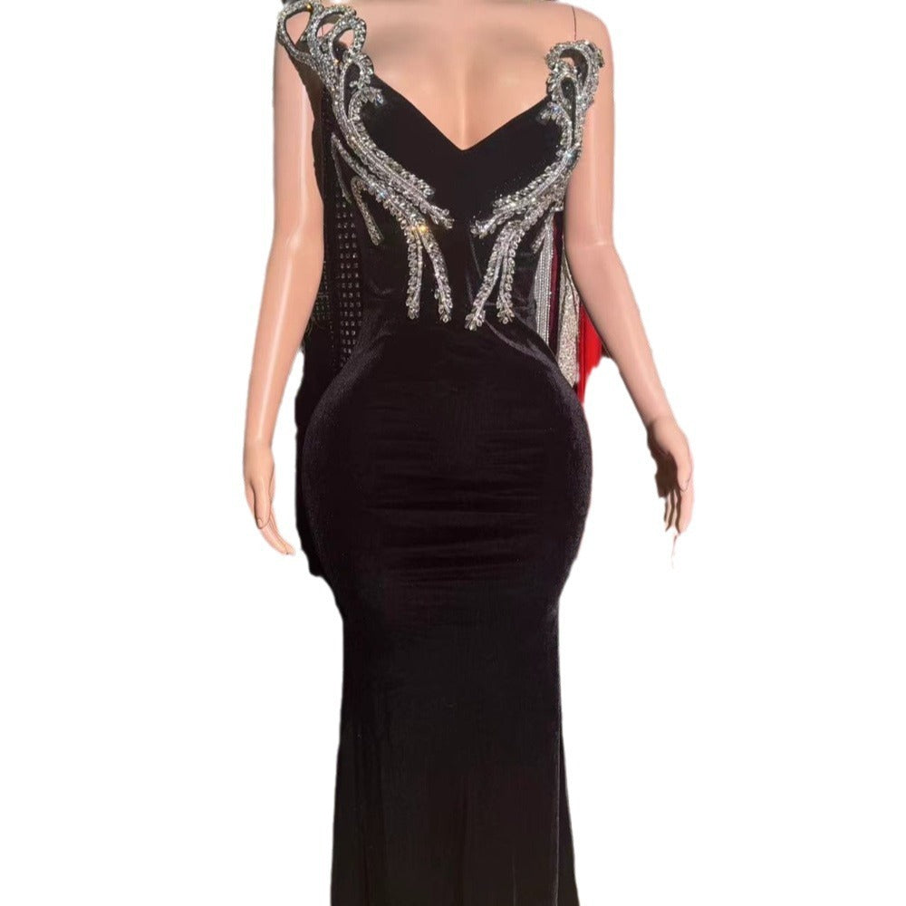 Monika Black Slim-Fit Bandeau Evening Dress