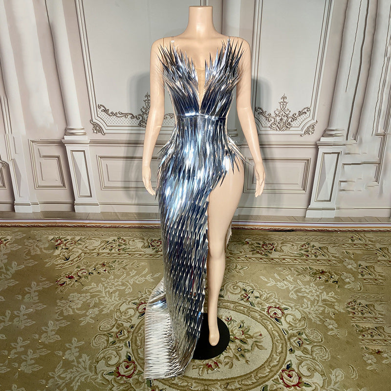 Monika Sequined Side-Slit Slim Evening Dress