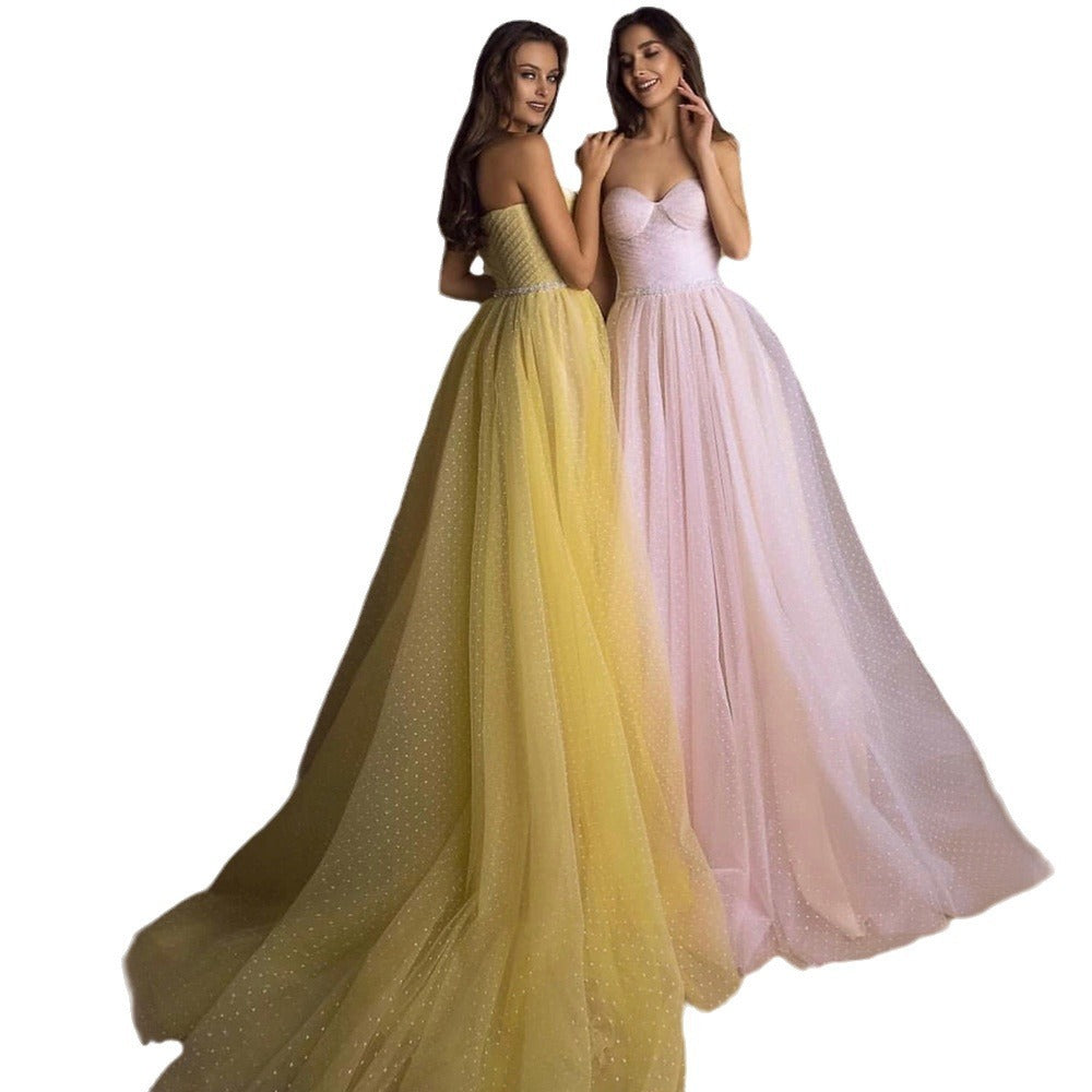 Monika Tube Top Evening Gown with Lantern Sleeves