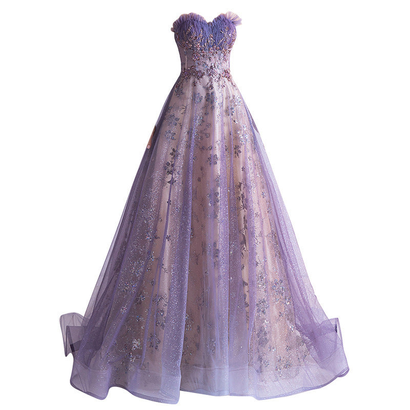 Monika Strapless Purple Sequin Starry Dress
