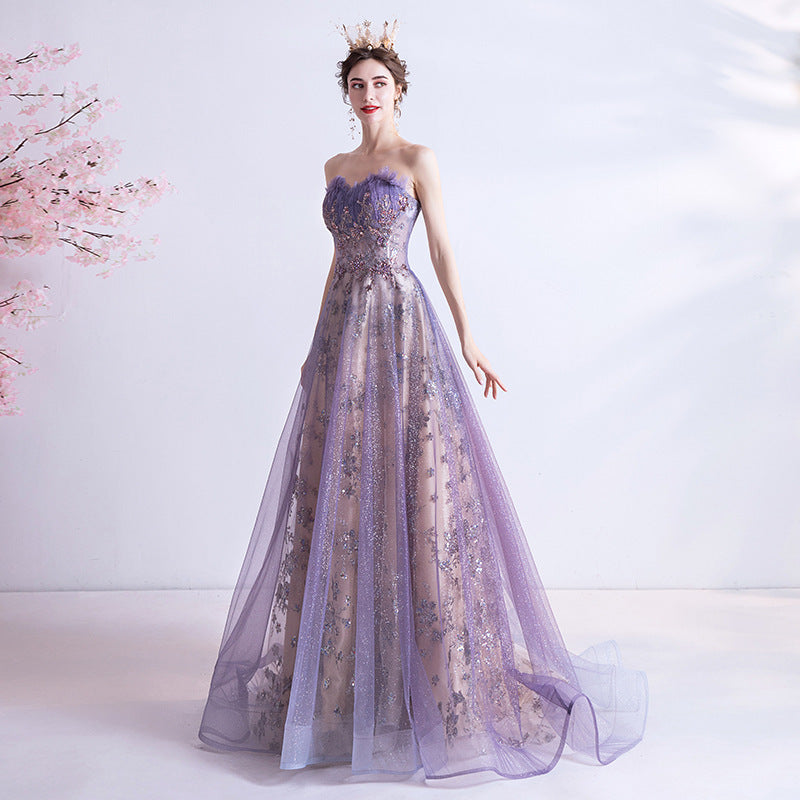 Monika Strapless Purple Sequin Starry Dress