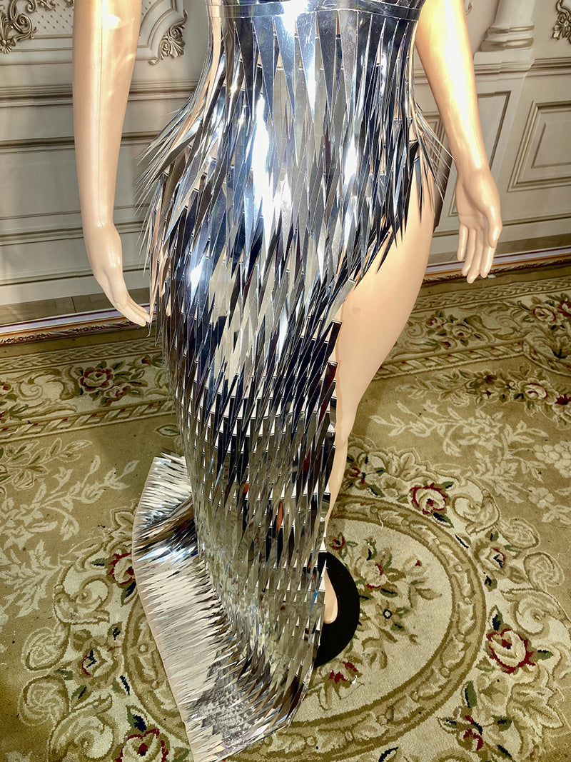Monika Sequined Side-Slit Slim Evening Dress