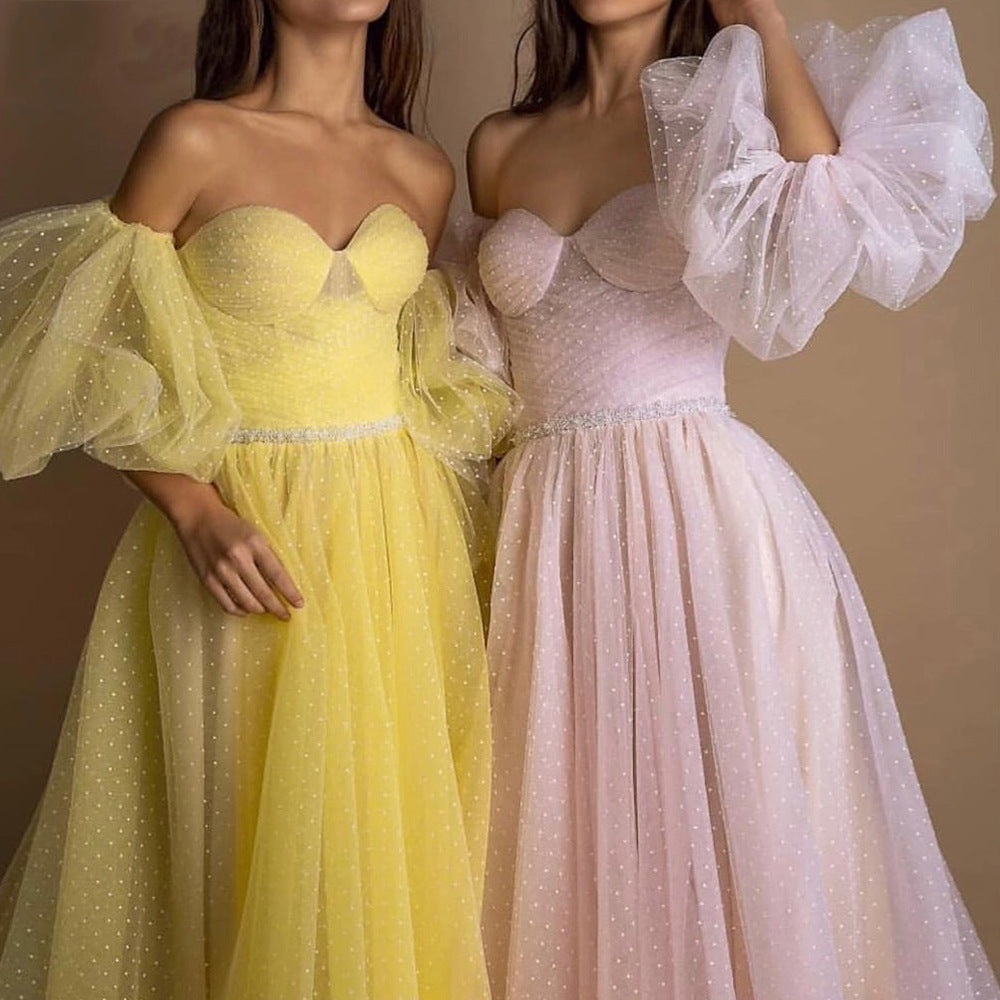 Monika Tube Top Evening Gown with Lantern Sleeves