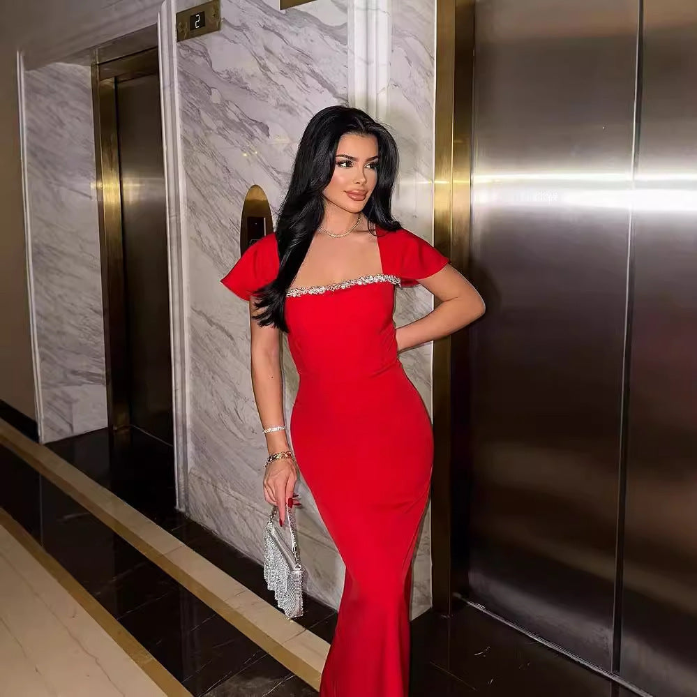 Monika Solid Color Diamond Evening Dress