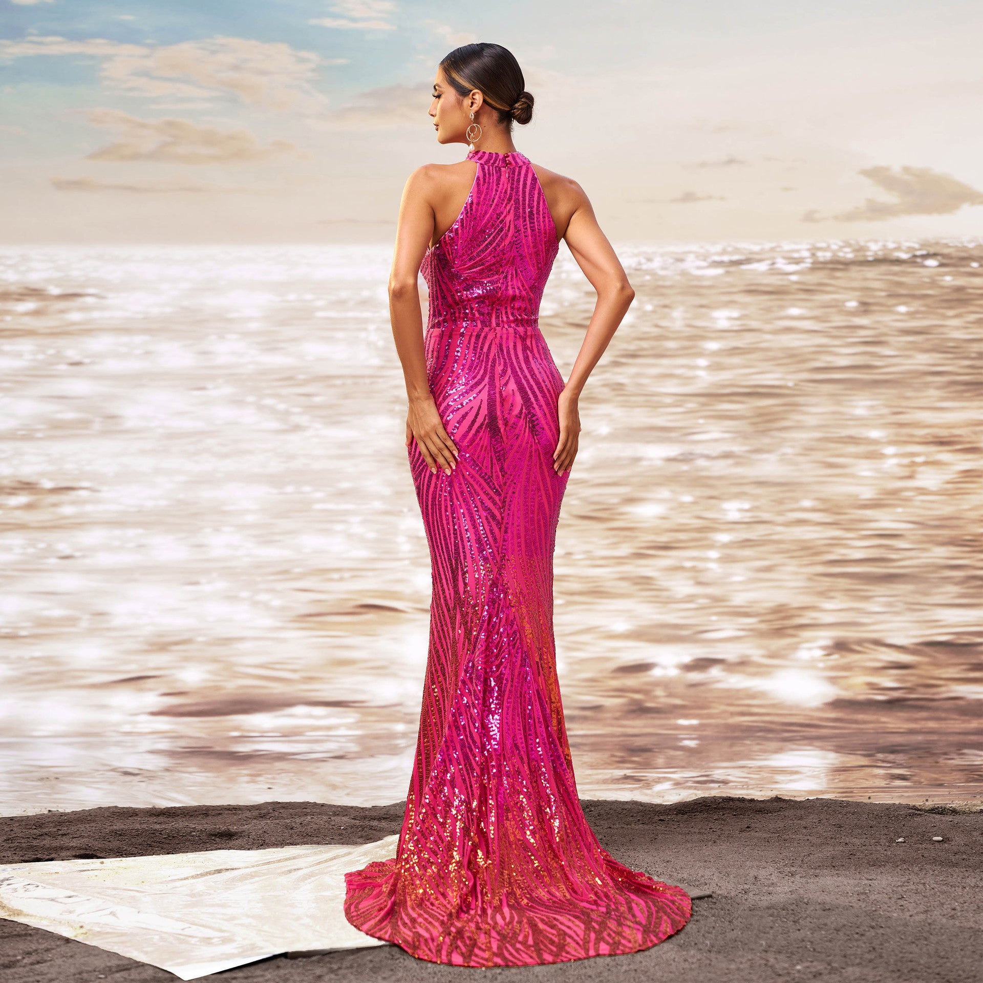 Monika Off-Shoulder Slim-Fit Sequined Evening Dress