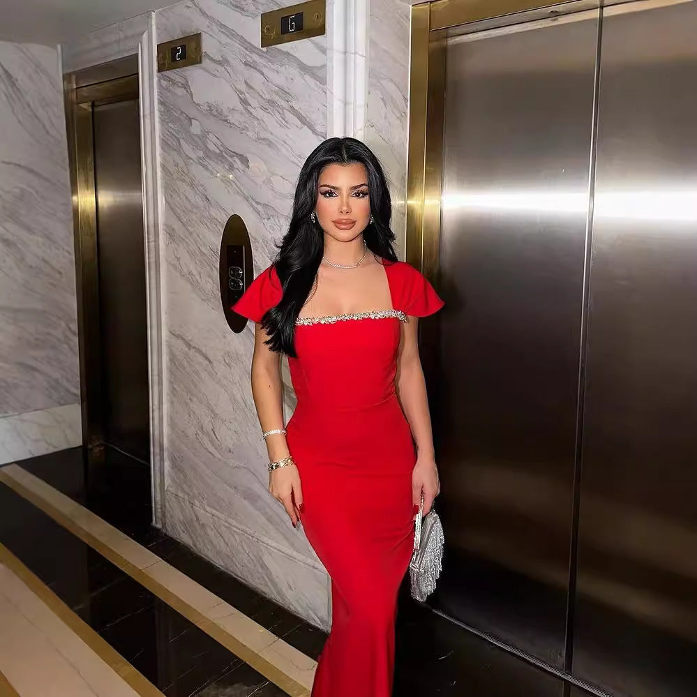 Monika Solid Color Diamond Evening Dress