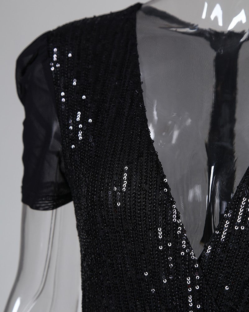 Monika Deep V Sequin Jumpsuit