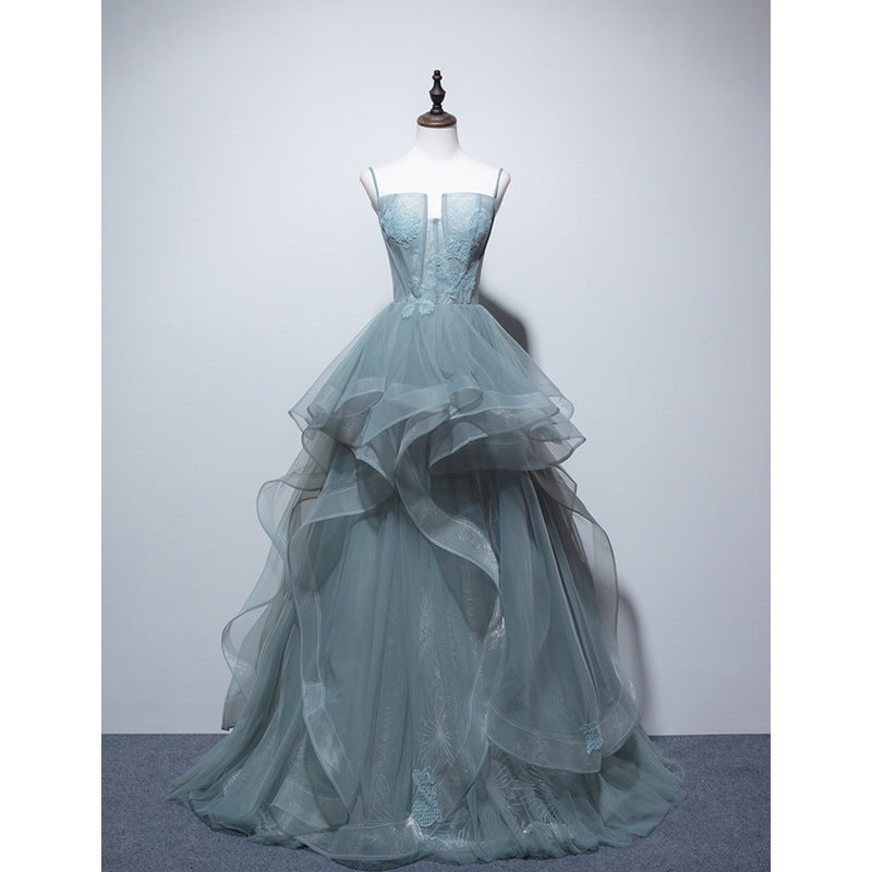 Monika Grey-Green Suspender Evening Dress