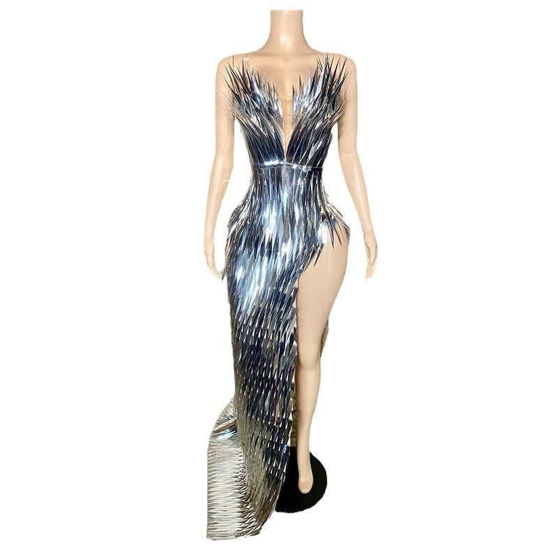 Monika Sequined Side-Slit Slim Evening Dress