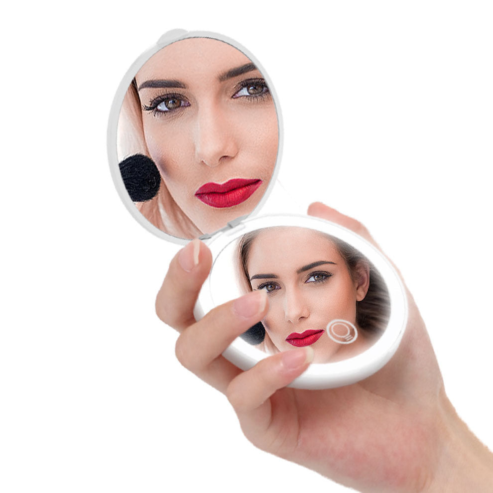 Monika Portable Folding LED Makeup Mirror – 2X Magnification