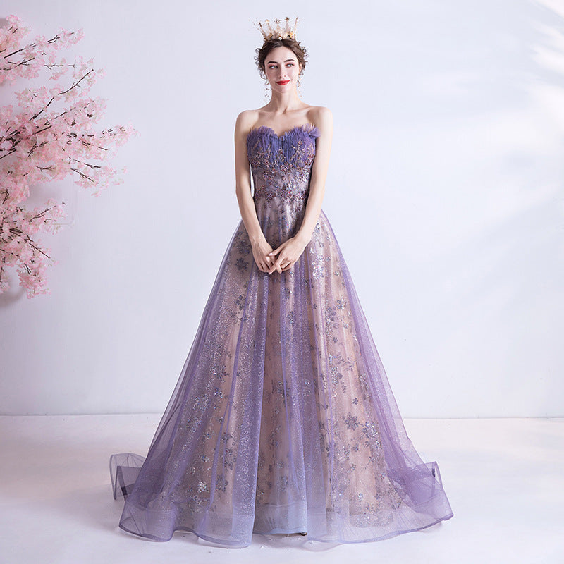 Monika Strapless Purple Sequin Starry Dress