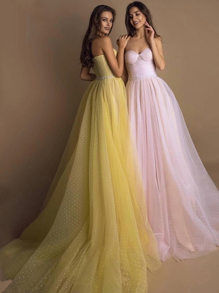 Monika Tube Top Evening Gown with Lantern Sleeves
