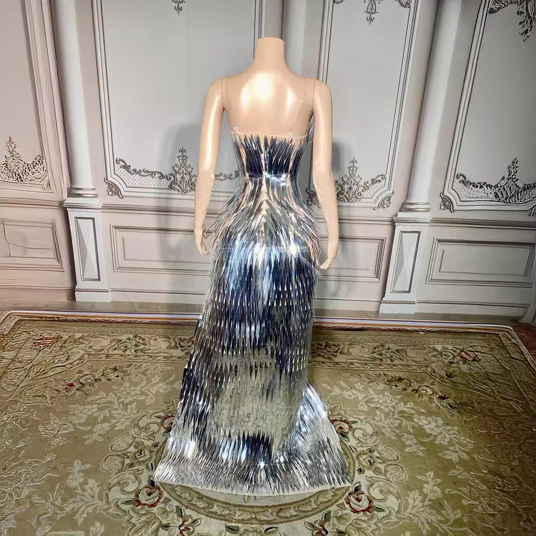 Monika Sequined Side-Slit Slim Evening Dress