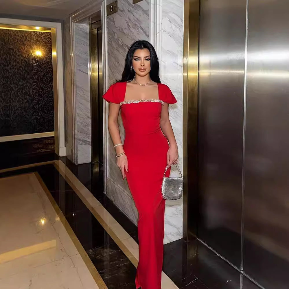 Monika Solid Color Diamond Evening Dress
