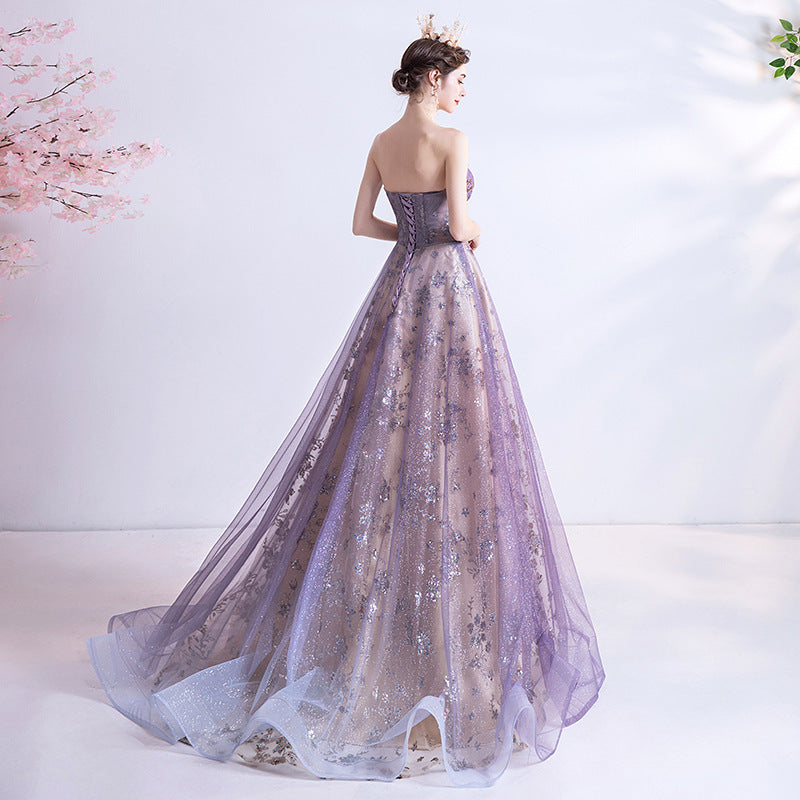 Monika Strapless Purple Sequin Starry Dress