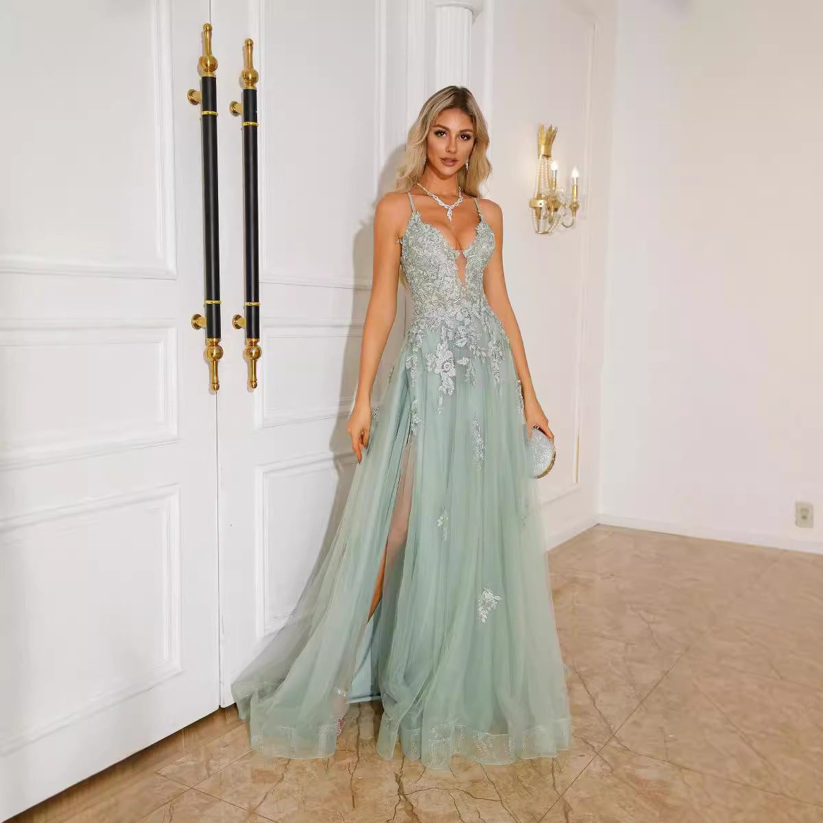 Monika Women’s Long Suspender Evening Dress