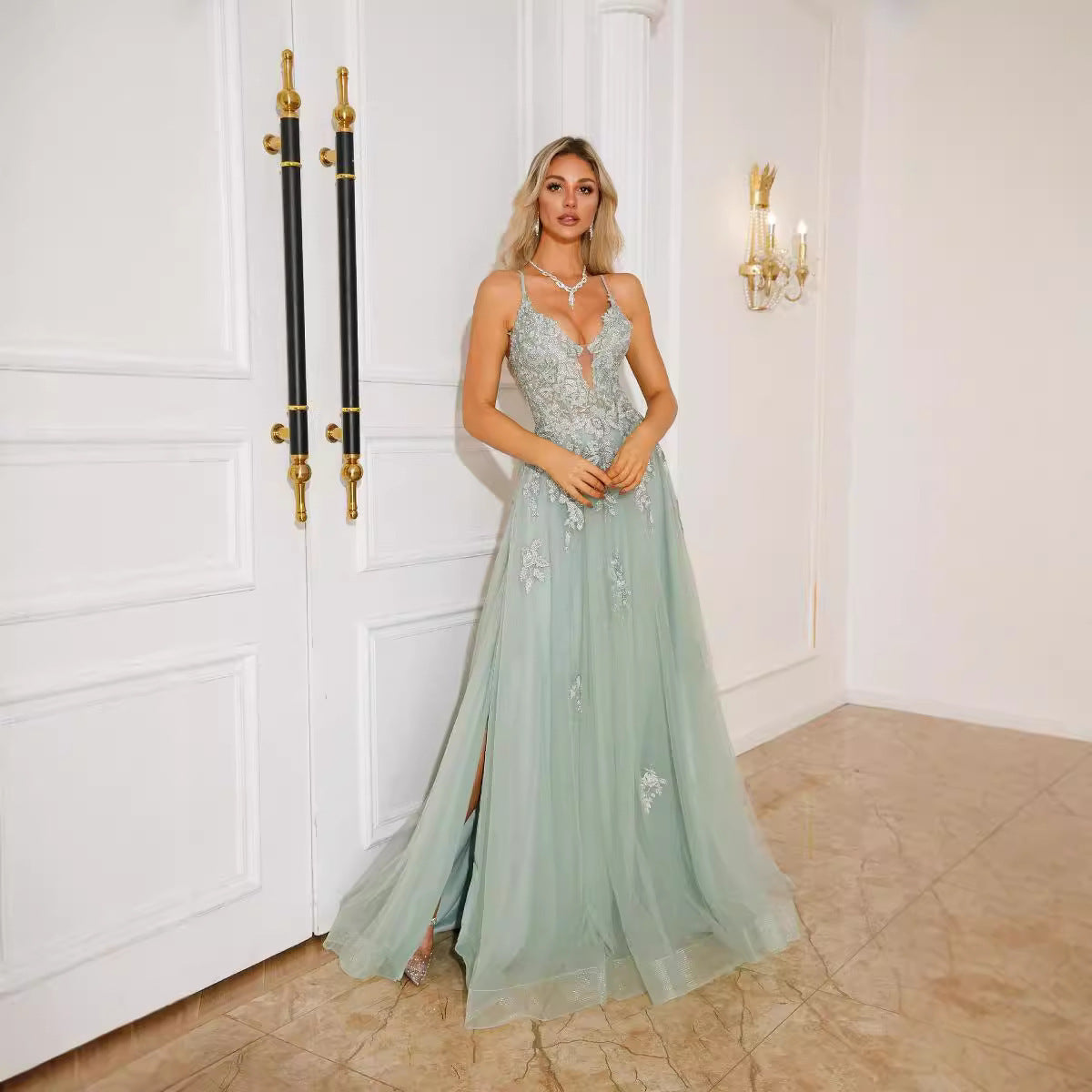 Monika Women’s Long Suspender Evening Dress