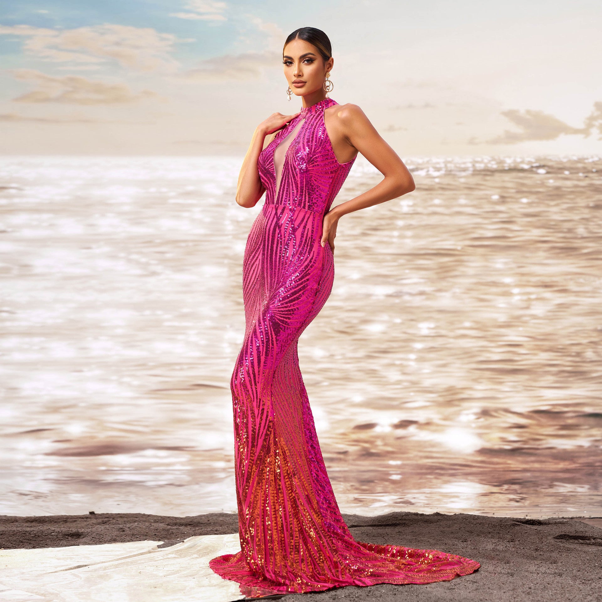 Monika Off-Shoulder Slim-Fit Sequined Evening Dress