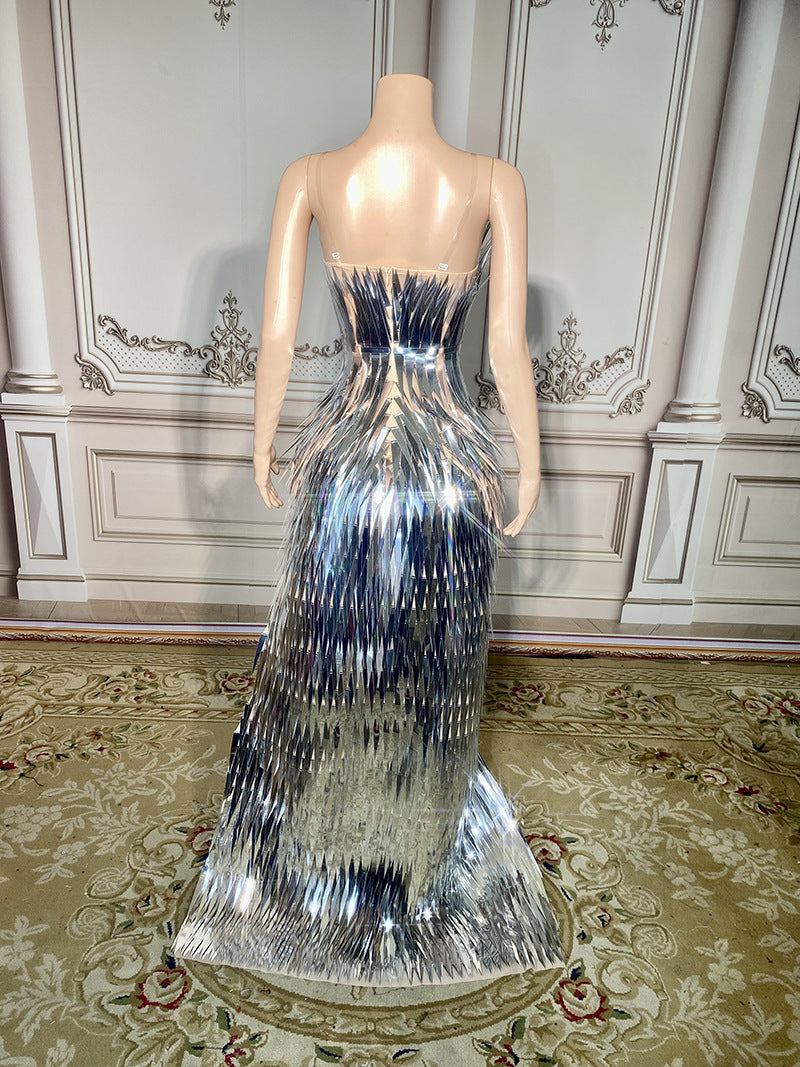Monika Sequined Side-Slit Slim Evening Dress