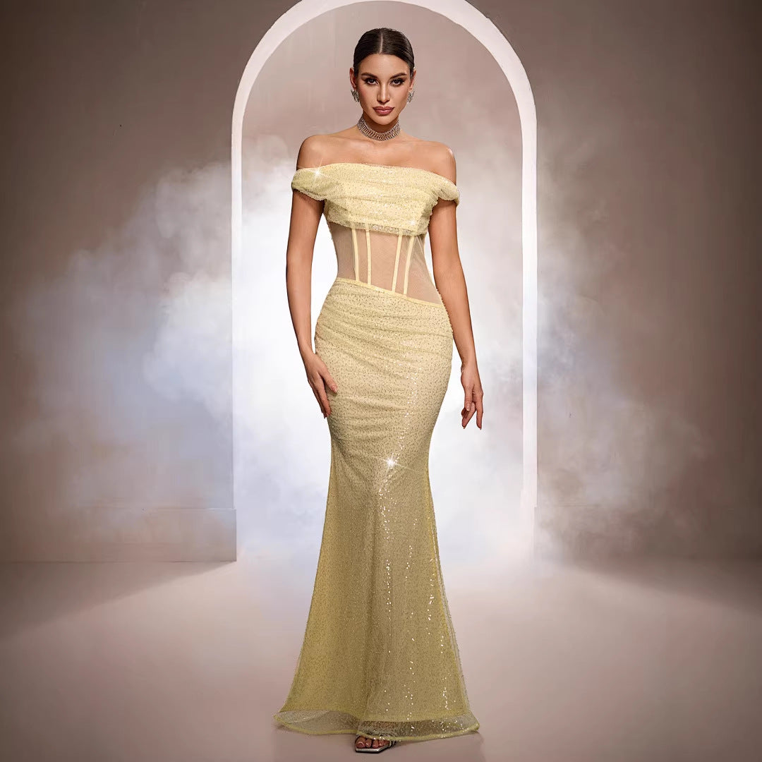 Monika Off-the-shoulder Sequined Mermaid Evening Gown