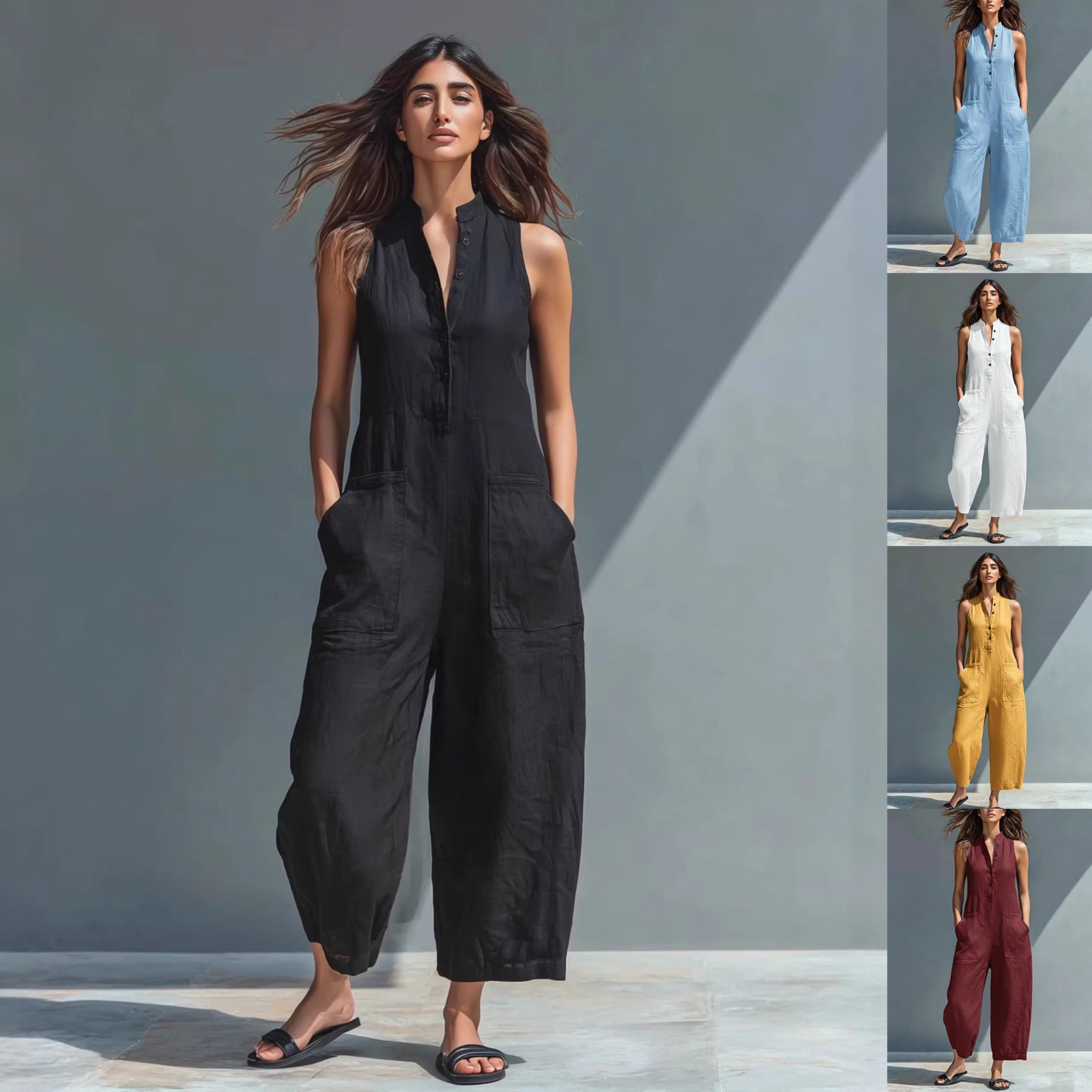 Monika Beauty Pageant Relaxed Collection Summer Sleeveless Jumpsuit With Pockets