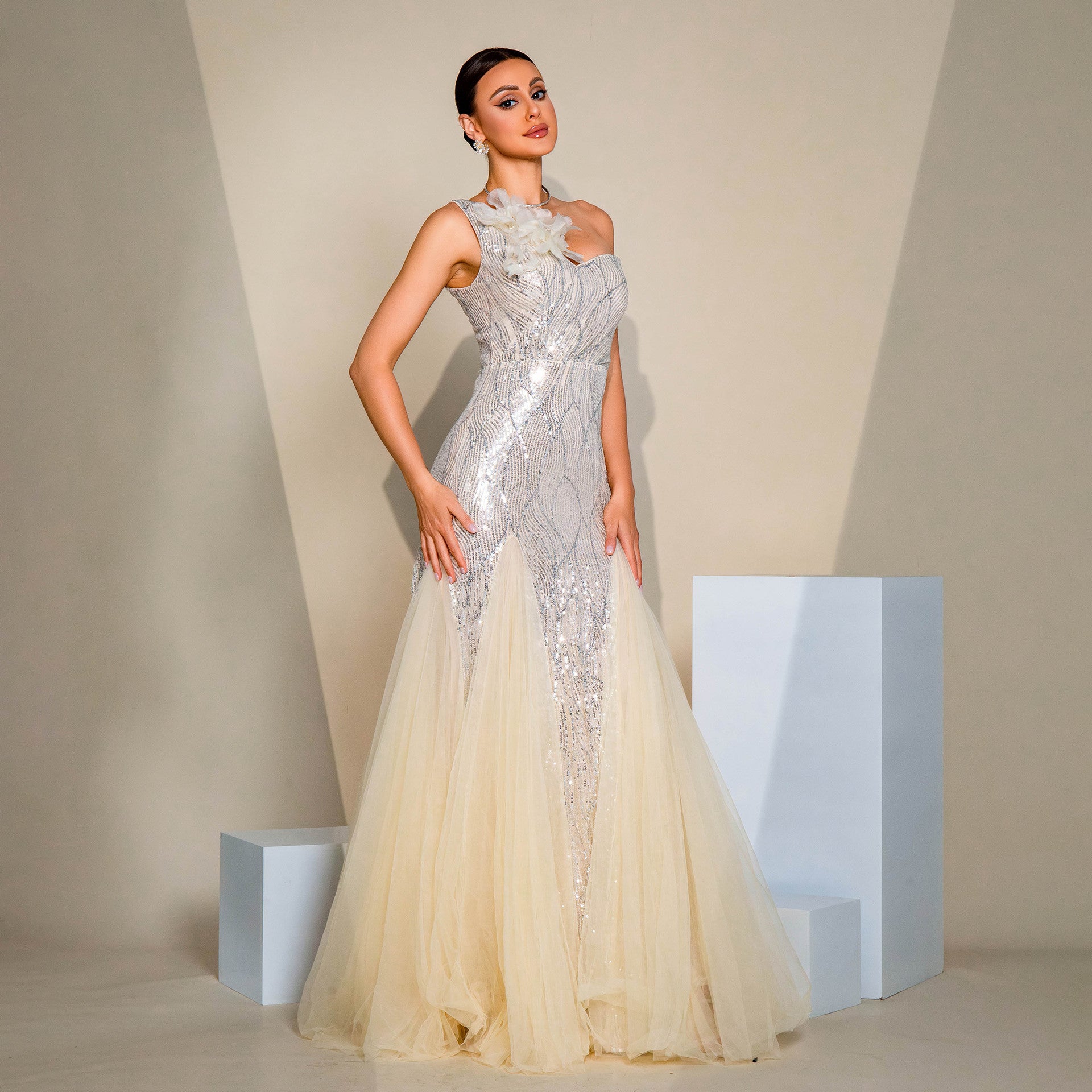 Monika One-Shoulder Slim-Fit Sequined Evening Dress